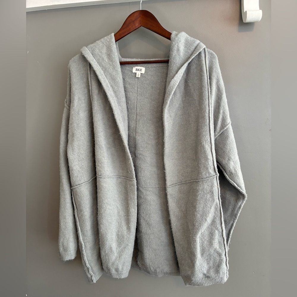 BKE Blue/ Gray Oversized Distressed Long Knit Sweater